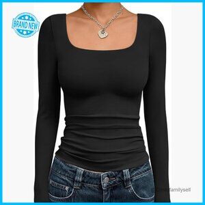 Long Sleeve Crop Top Square Neck Y2K Stretch Tee Fall Fashion Going Out